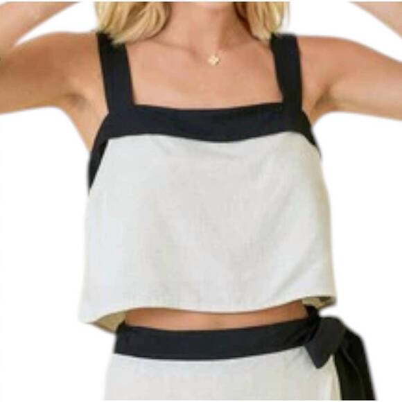 NEW DAY + MOON linen crop top in black & white - Picture 3 of 3